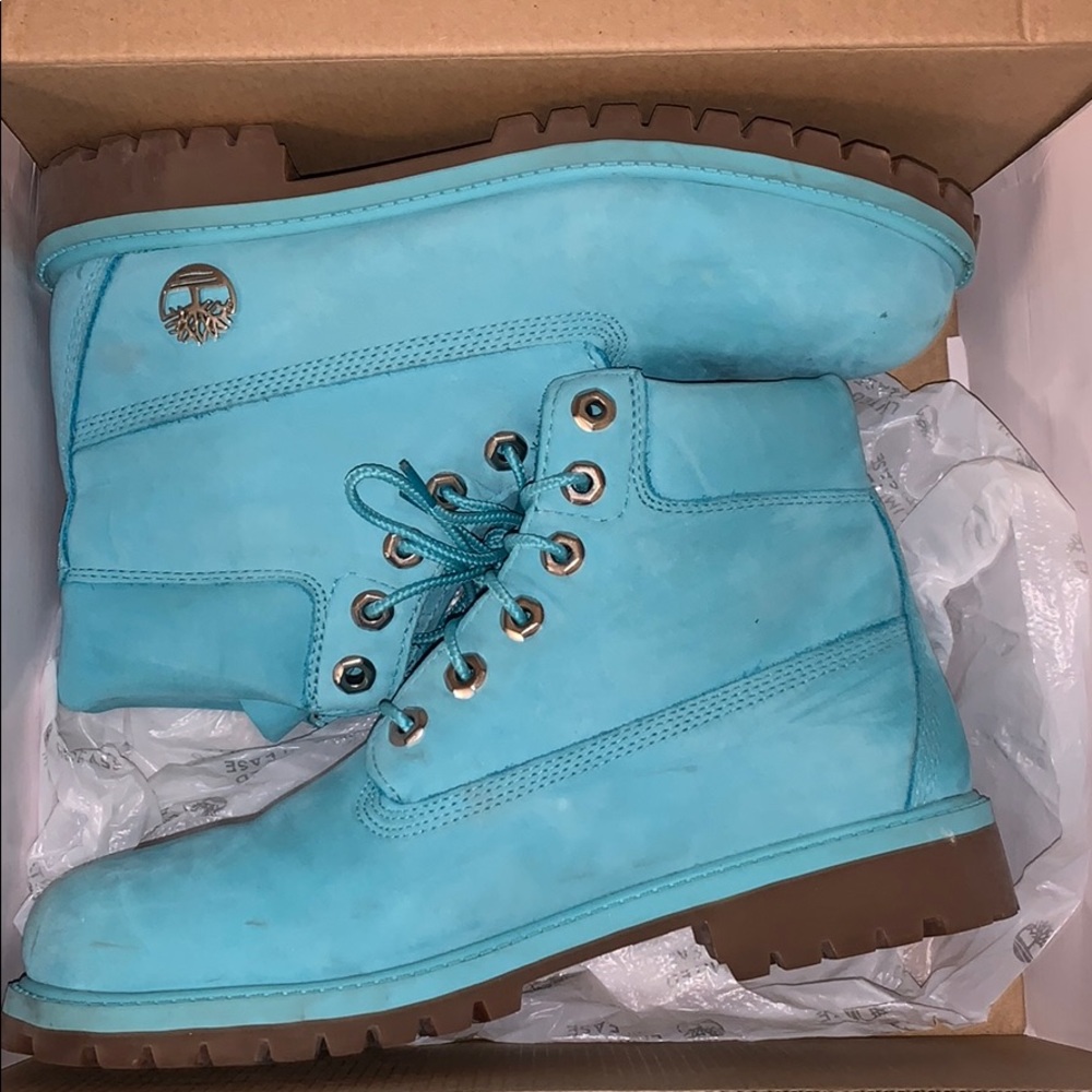 Bright blue timberlands
